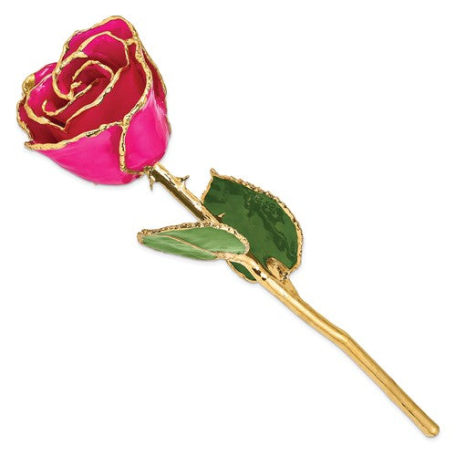Rosa Real Rosa Lila Recortada En Oro Bañado En Laca De 24 Quilates