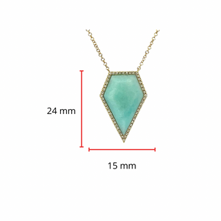 Collar de oro amarillo de 14 quilates con amazonita de 5,35 quilates y diamantes de 0,18 quilates, 18"