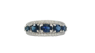 Anillo de diamantes y zafiros en oro blanco de 10 quilates - Talla 6
