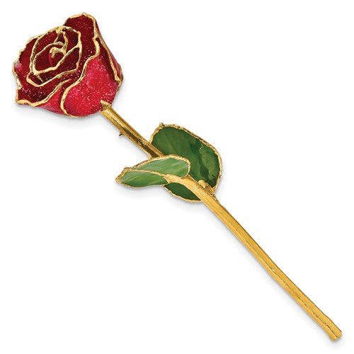 24K Red Lacquer Dipped Gold Trimmed with Glitter Real Rose