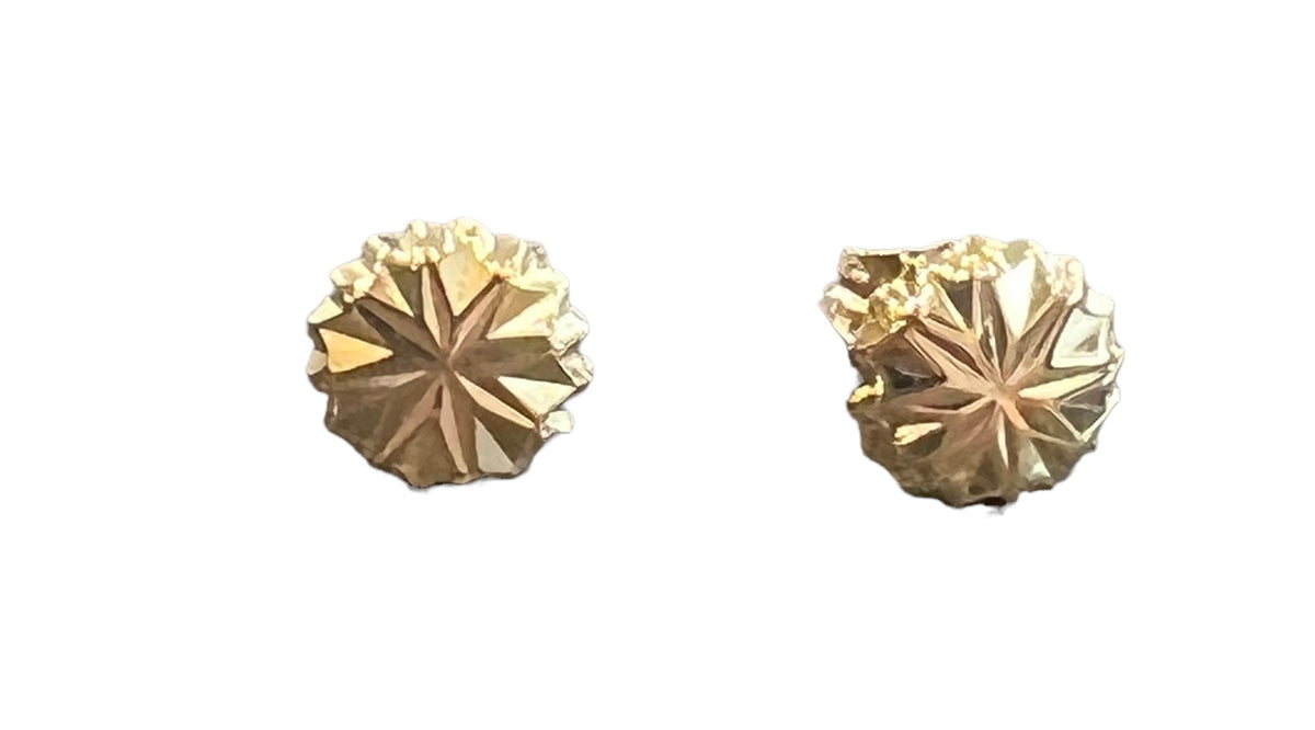 14K Yellow Gold 7.5mm Diamond Cut Stud Earrings
