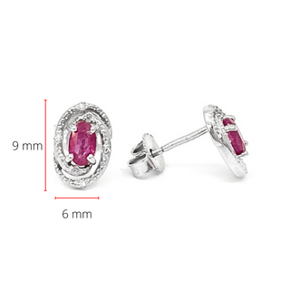Pendientes de plata de ley con halo de diamantes y rubí auténtico de 0,50 quilates y diamantes de 0,036 quilates