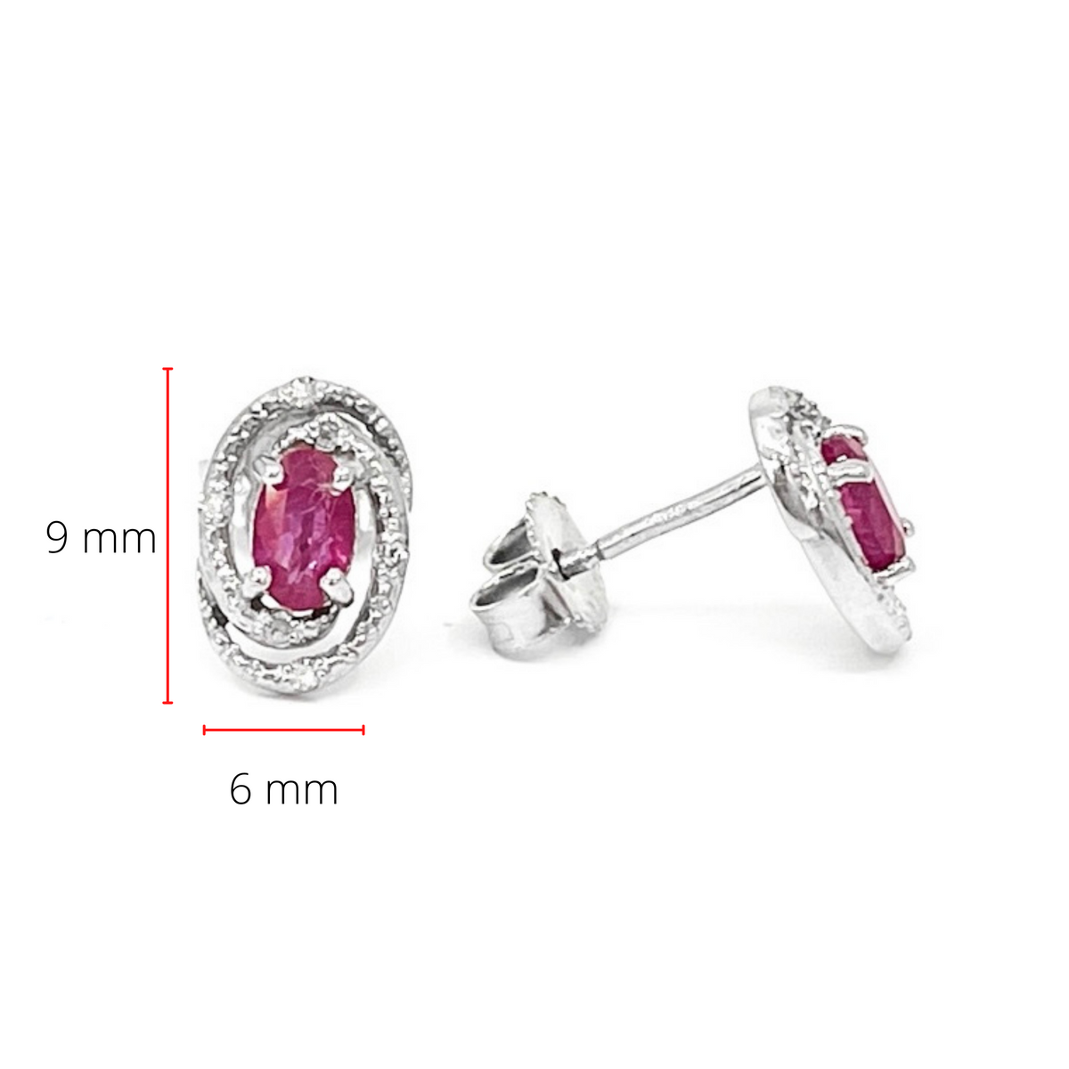 Sterling Silver 0.50cttw Genuine Ruby &amp; 0.036cttw Diamond Halo Stud Earrings