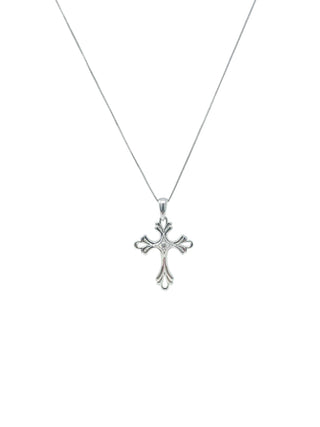 Colgante de cruz de diamantes de 0,06 quilates en oro blanco de 10 quilates, 18"