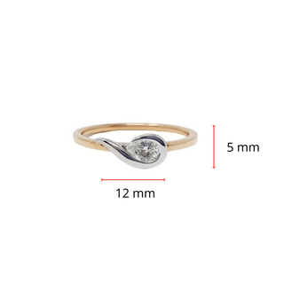 Anillo de diamantes de talla pera de 0,20 quilates en oro blanco y rosa de 10 quilates, tamaño 6,5