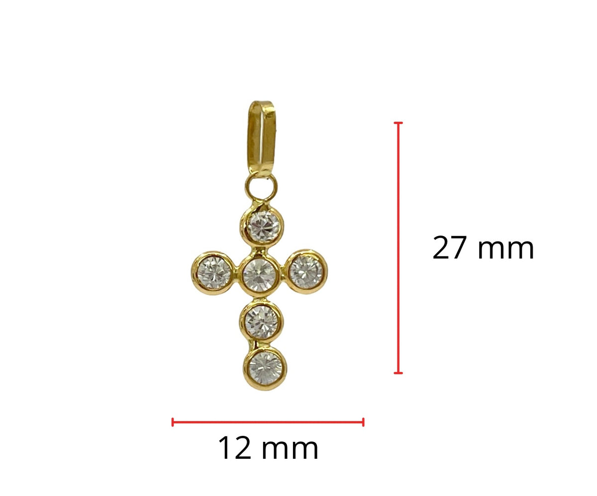 Cruz de circonio cúbico de oro amarillo de 10 quilates - 27 mm x 12 mm