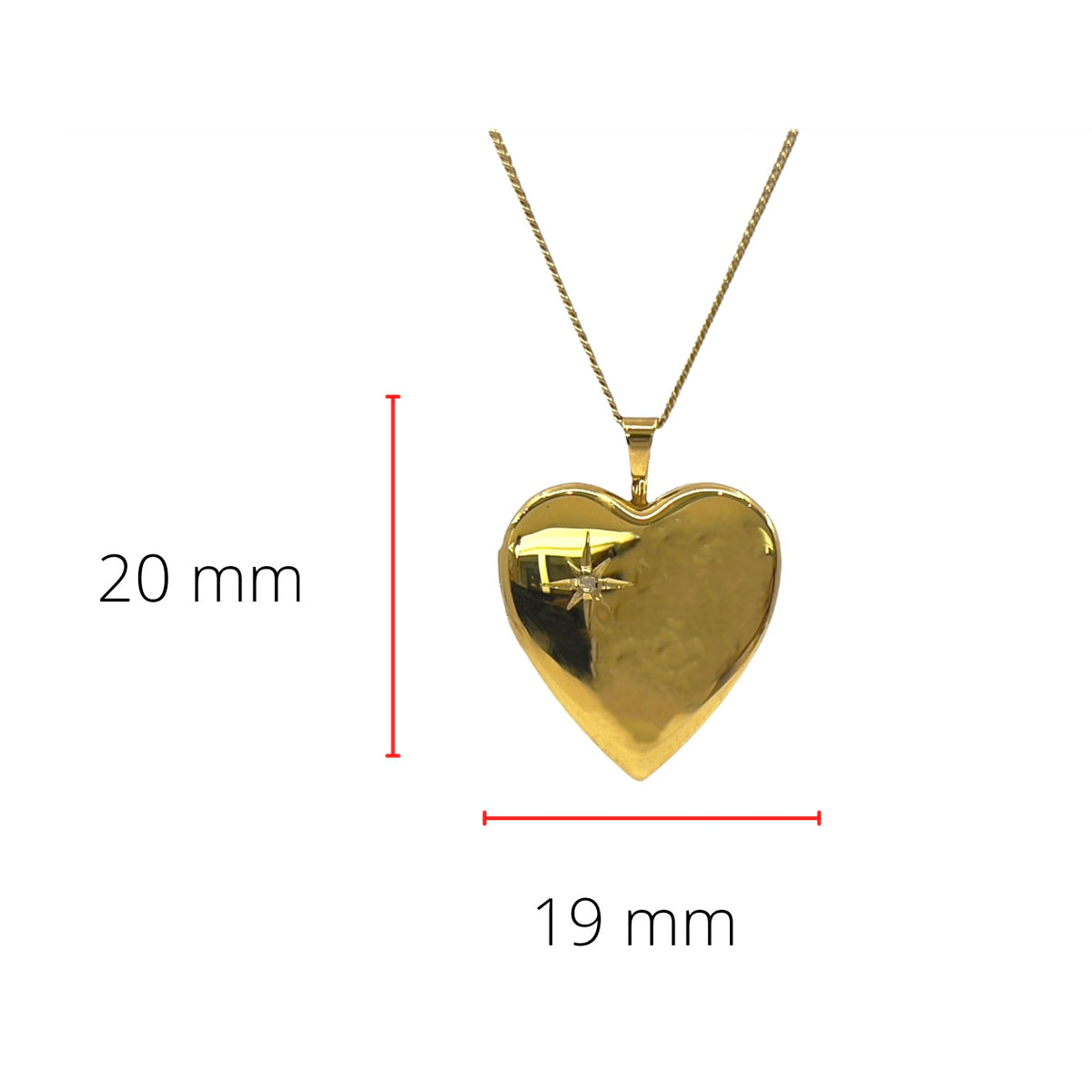 Medallón en forma de corazón de plata de ley 925 chapado en oro con circonita cúbica en diseño Starbust - 20 mm x 19 mm