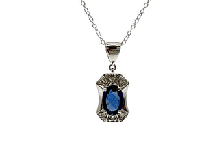 Colgante de oro blanco de 10 quilates con zafiro azul de 0,45 quilates y diamante de 0,03 quilates - 18"