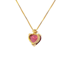 Colgante de corazón de diamantes y granate en oro amarillo de 10 quilates, 18"