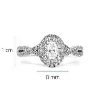 10K White Gold 0.24cttw Oval Cut Diamond Halo Engagement Ring, size 6.5