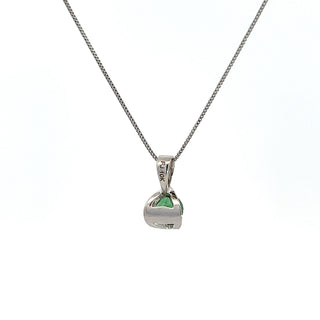 10K White Gold Emerald Pendant, 18"