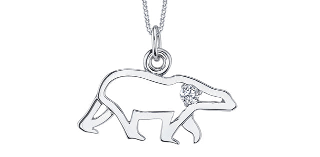 10K White Gold 0.067cttw Canadian Diamond Polar Bear Pendant, 18&quot;