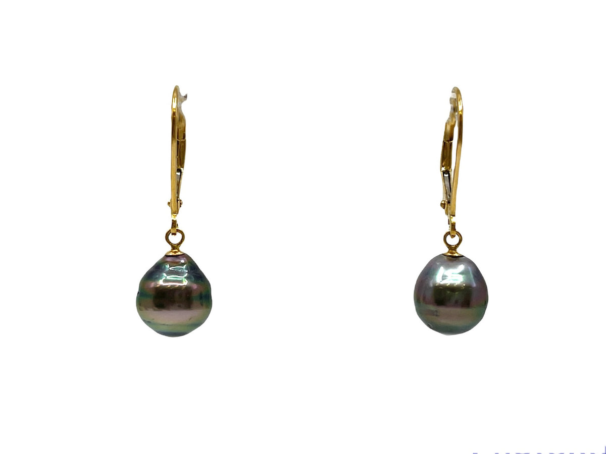 14K Yellow Gold Tahitian Pearl Earrings with Lever Backs