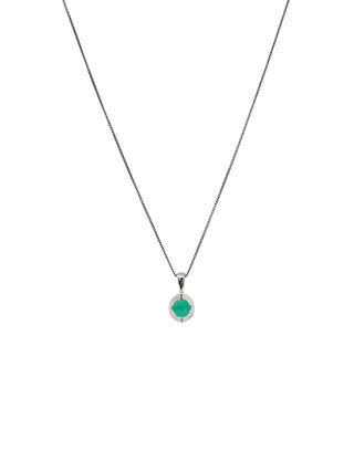 10K White Gold Emerald Pendant, 18"