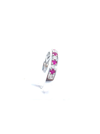 Anillo de diamantes y rubíes de oro blanco de 14 quilates, tamaño 6,5