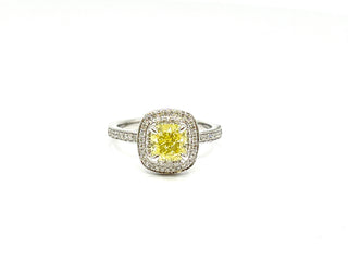 14K White Gold 1.33cttw Fancy Yellow and White Diamond Halo Engagement Ring, size 6