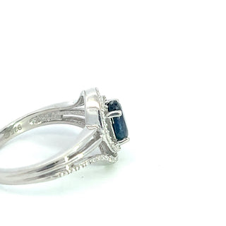 Anillo de plata de ley 925 con zafiro azul de 7 x 5 mm y diamante de 0,03 quilates, talla 6