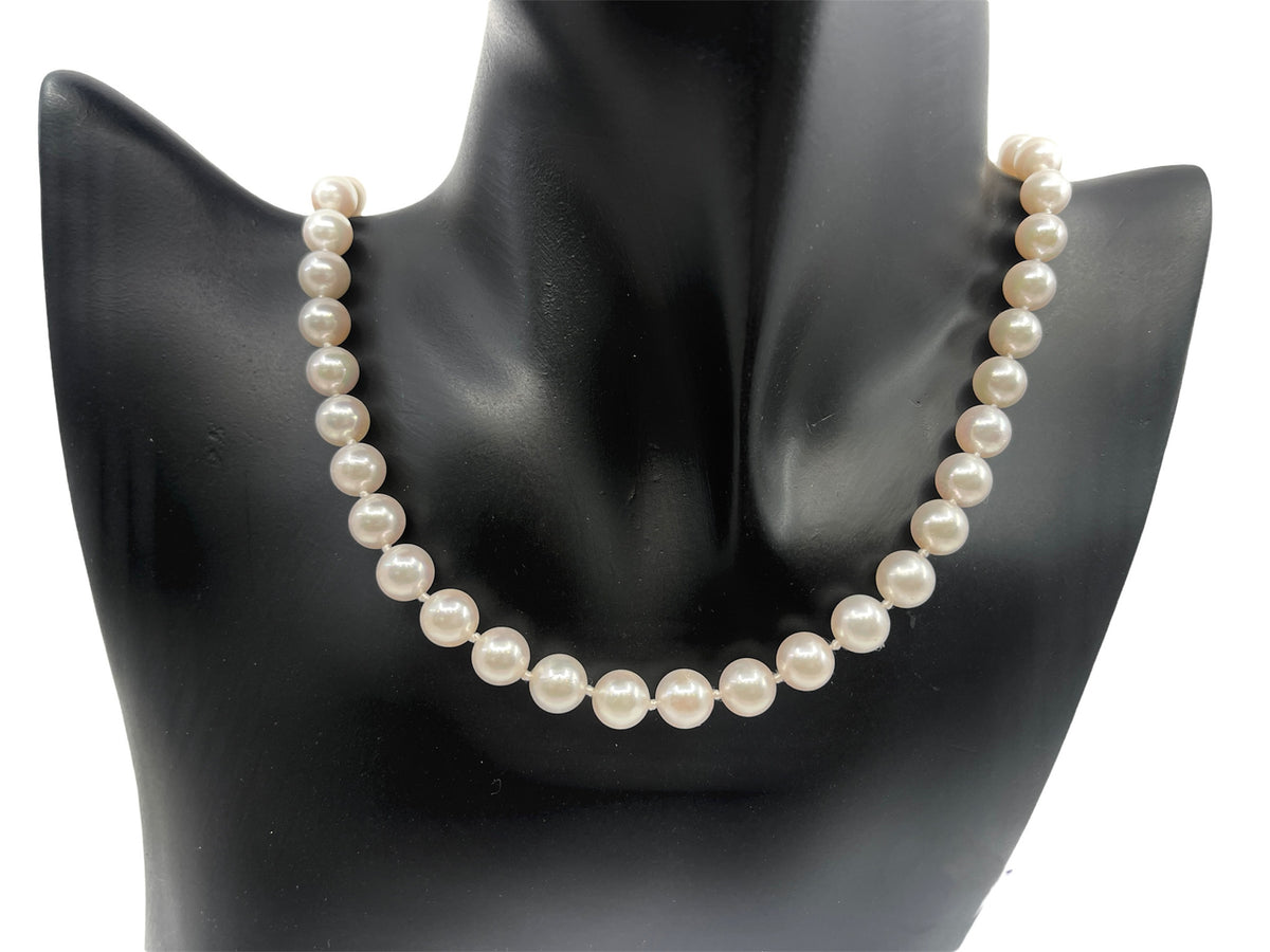 7.5-8.0mm White Cultured Pearl Strand with 14K White Gold Pearl Clasp - 20&quot;