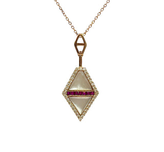 Collar de oro rosa de 14 quilates, rubí, nácar y diamantes, 18"