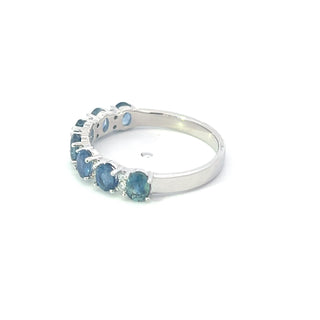 Anillo de diamantes y zafiros en oro blanco de 10 quilates, talla 6,5
