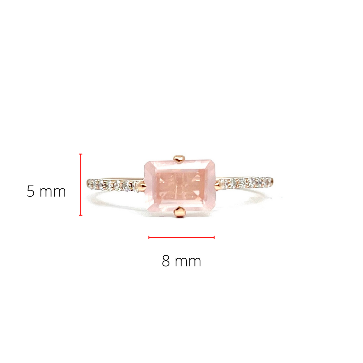 10K Rose Gold 7x5mm Genuine Pink Quartz and 0.11cttw Diamond Ring, size 6.5