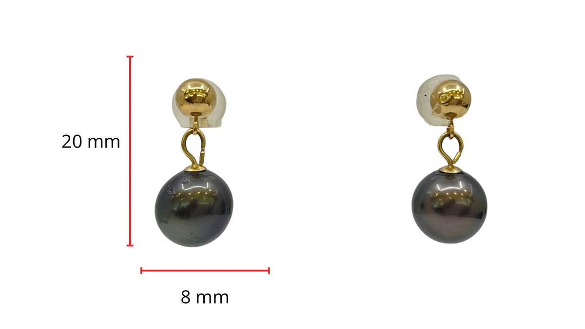 Pendientes colgantes de perlas de Tahití de oro amarillo de 14 quilates