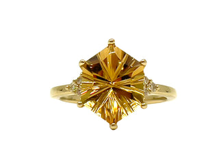 Anillo de oro amarillo de 10 quilates con citrino genuino de 3,00 quilates y diamante de 0,07 quilates, talla 6,5