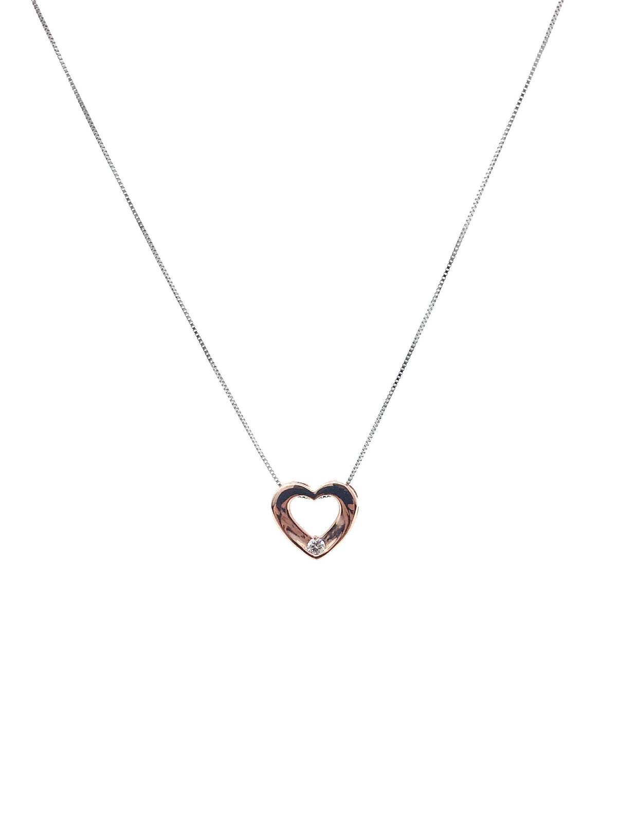 Colgante de corazón de diamante canadiense de 0,036 quilates en oro blanco y rosa de 10 quilates, 18&quot;