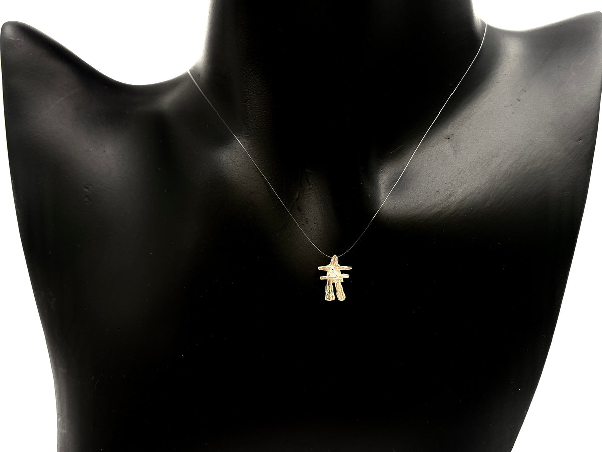 14K Yellow Gold 0.03cttw Diamond Small Inukshuk Pendant - 6mm x 11mm