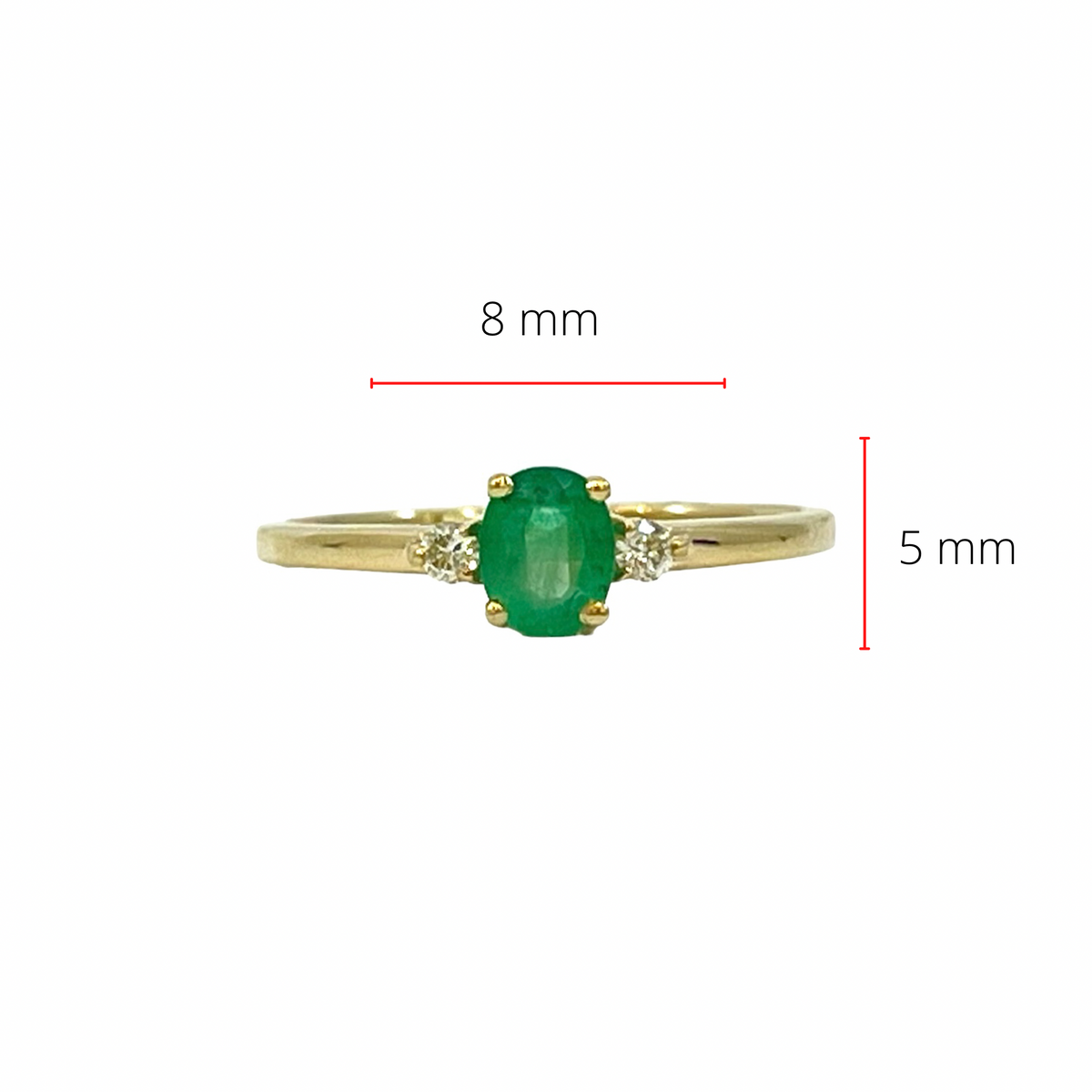 10K Yellow Gold Emerald and Diamond Ring - Size 6