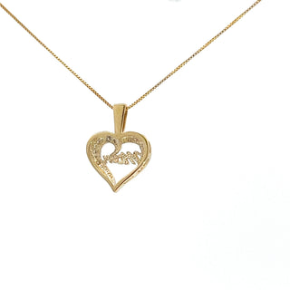 Colgante en forma de corazón con forma de "mamá" y diamantes de 0,02 quilates en oro amarillo de 10 quilates, 18"