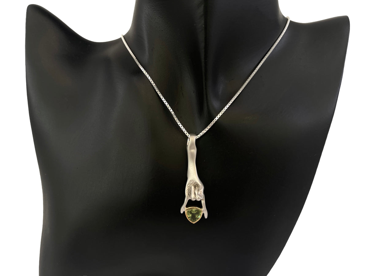 Sterling Silver &amp; 18K Yellow Gold Plated  Peridot Pendant, 18&quot;
