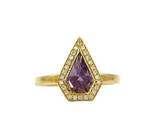 Anillo de oro amarillo de 14 quilates con amatista de 0,81 quilates y diamante de 0,10 quilates, talla 6,5