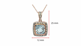 Colgante de oro rosa de 10 quilates con topacio azul de talla cojín de 8 mm y diamante de 0,063 quilates, 18"