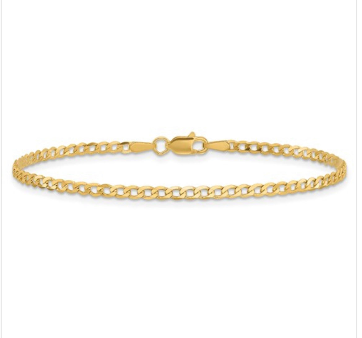 10K Yellow Gold Flat Beveled Curb Chain - 2.2mm