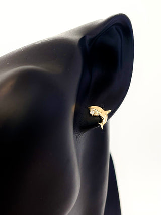 Aretes de orca de diamantes de 0,06 quilates en oro amarillo de 14 quilates con cierre de mariposa - 12 mm x 10 mm