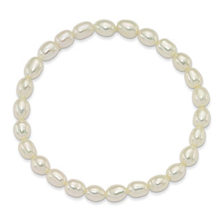 4-5mm White Rice Shape Freshwater Cultured Pearl 40mm Stretch Bracelet with Gift Pouch