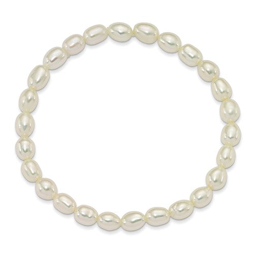 4-5mm White Rice Shape Freshwater Cultured Pearl 40mm Stretch Bracelet with Gift Pouch