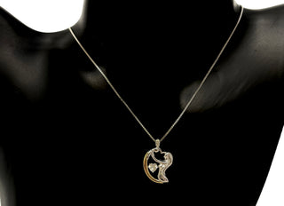 Colgante de plata de ley y oro amarillo de 10 quilates con circonita blanca de 4 mm y diamante de 0,003 quilates, 18 pulgadas