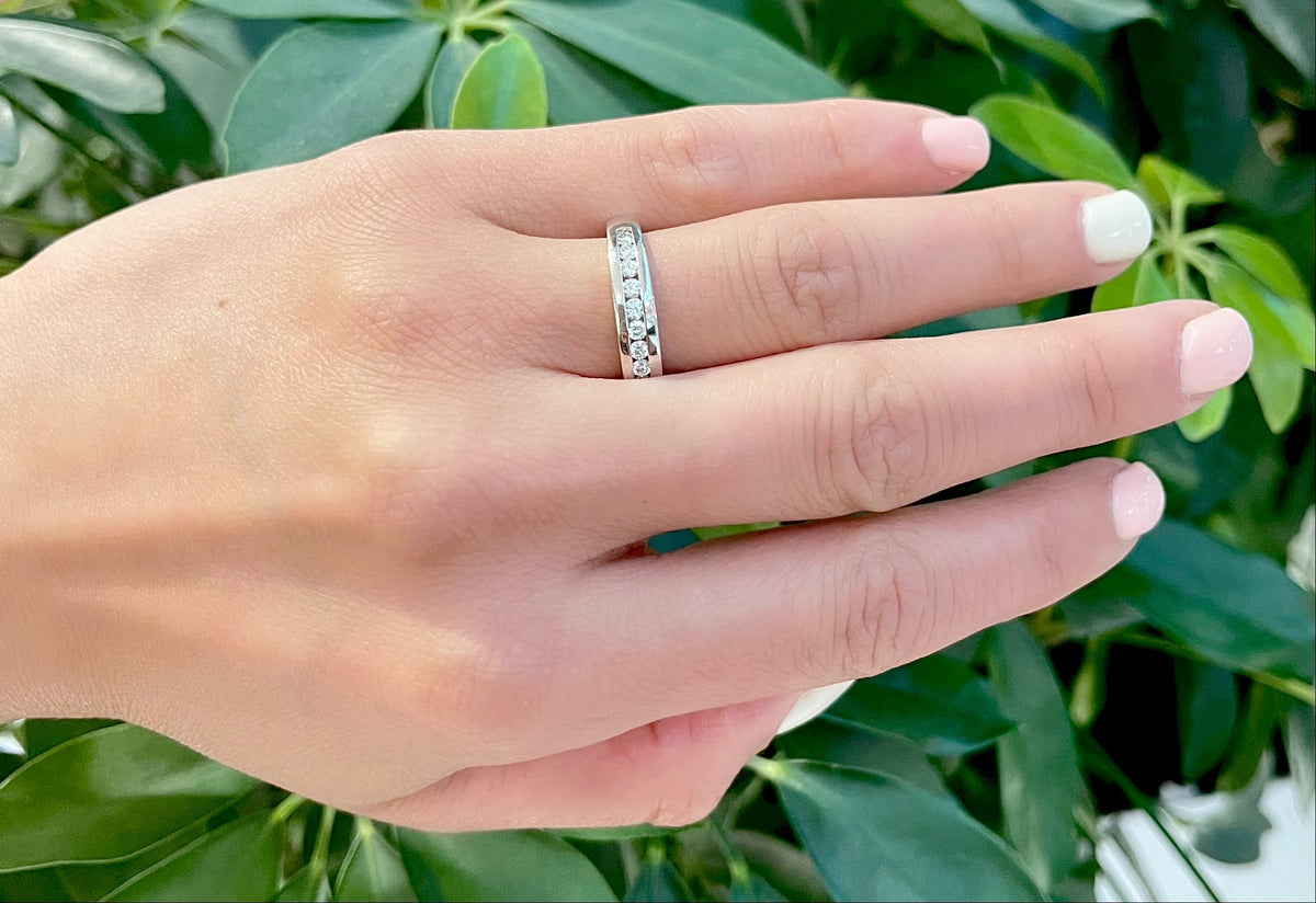 Anillo de diamantes de 1,10 quilates en oro blanco de 14 quilates, tamaño 6,50