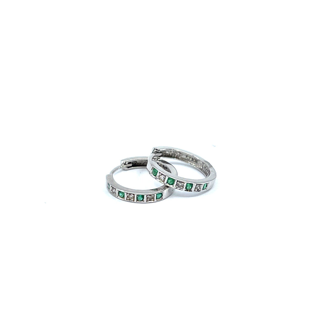 10K White Gold Emerald and Diamond Earrings