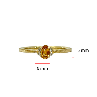 Anillo de oro amarillo de 10 quilates con citrino genuino de 0,22 quilates y diamante de 0,03 quilates