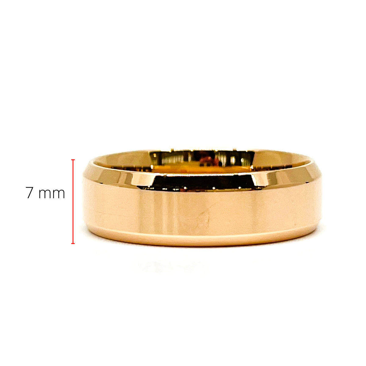 Alianza de boda biselada de 5 mm en oro rosa de 10 quilates, tamaño 9,5