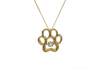 Collar de diamantes con estampado de pata de oro blanco, amarillo o rosa de 10 quilates
