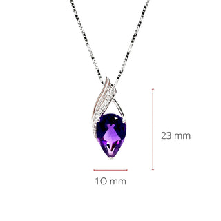 10K White Gold 3.00cttw Genuine Amethyst & 0.06cttw Diamond Pendant, 18"