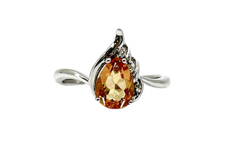 Anillo de oro blanco de 10 quilates con citrino auténtico de 0,80 quilates y diamante de 0,019 quilates, talla 7