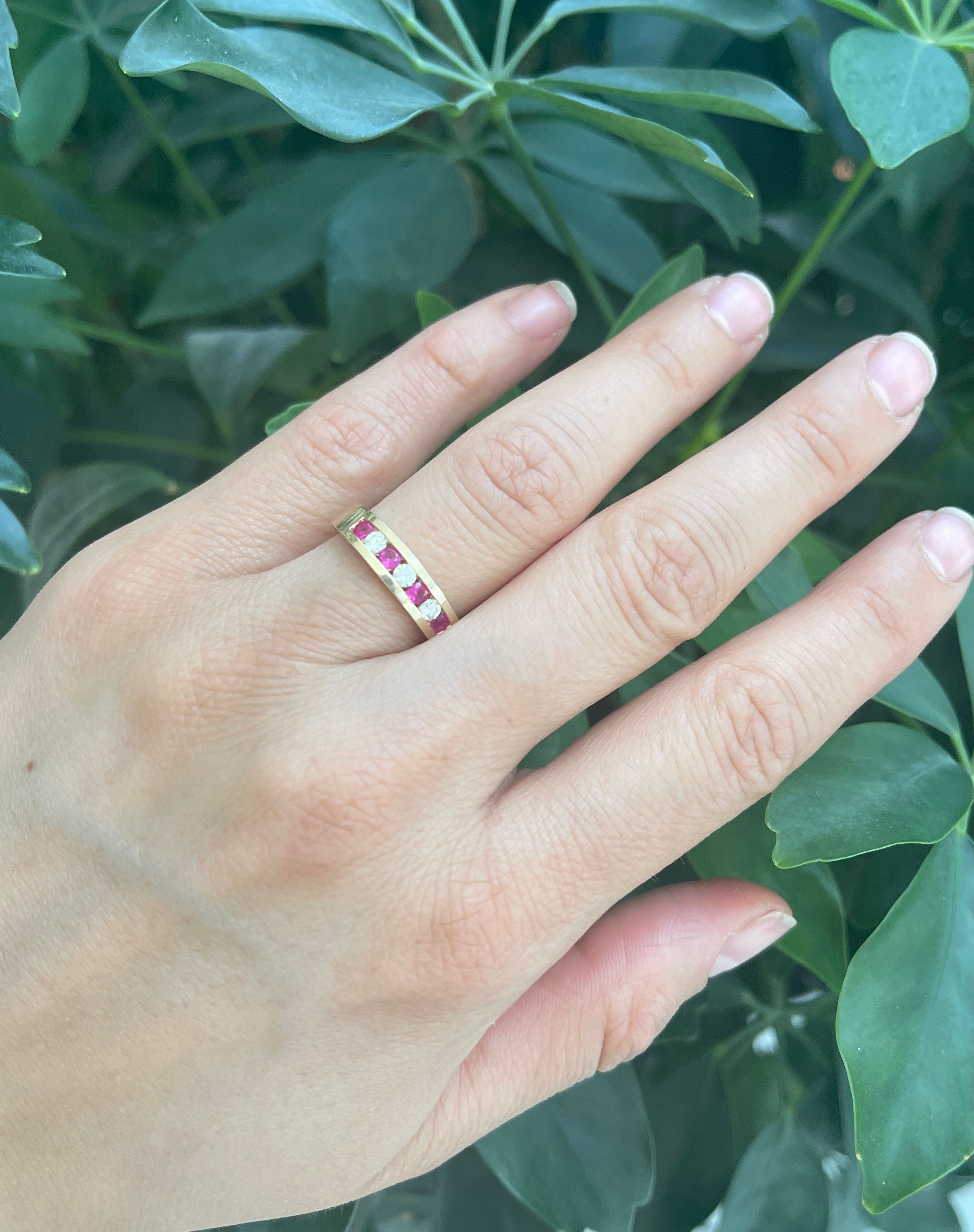 10K Yellow Gold 0.28cttw Genuine Ruby & 0.18cttw Diamond Channel Set Ring / Band, size 6.5