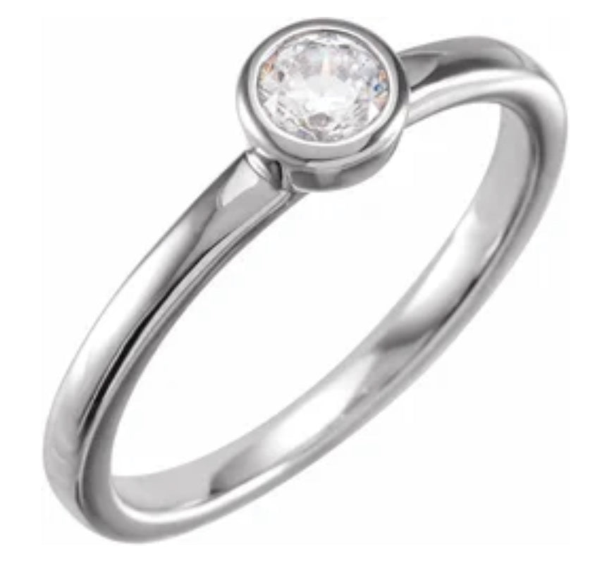 14K 1/2 CT Lab-Grown Diamond Bezel-Set Ring