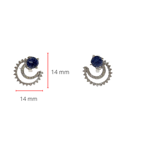 Aretes de diamantes y zafiros blancos creados, zafiro azul creado en oro blanco de 10 quilates