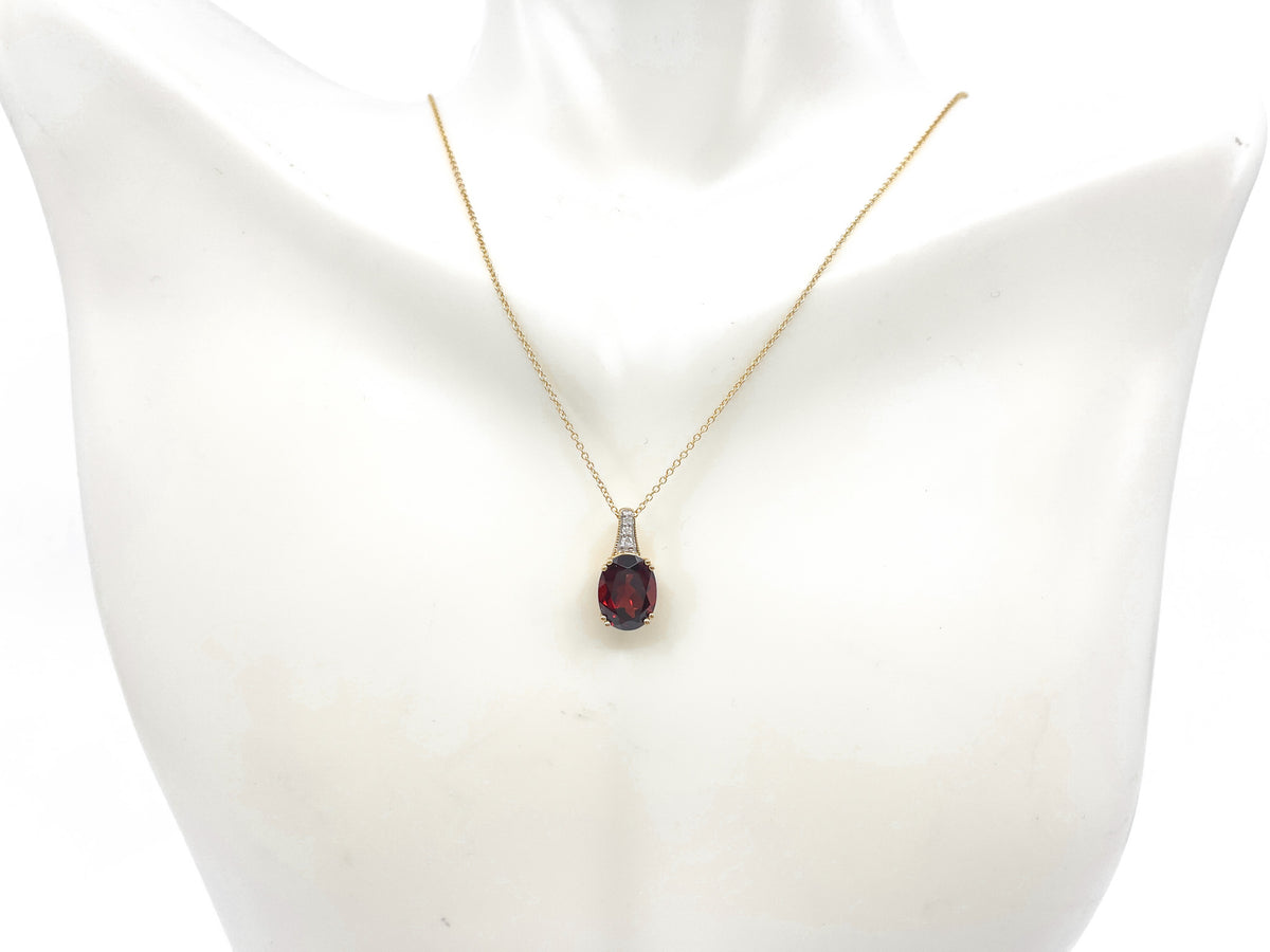 10K Yellow Gold Garnet and Diamond Pendant, 18&quot;